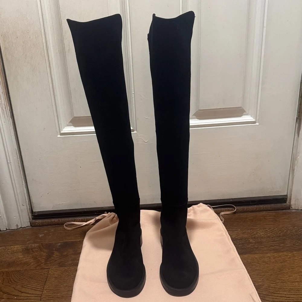 Stuart Weitzman 5050 Bold OTK Boots Black Suede Over-the-Knee Size 8.5